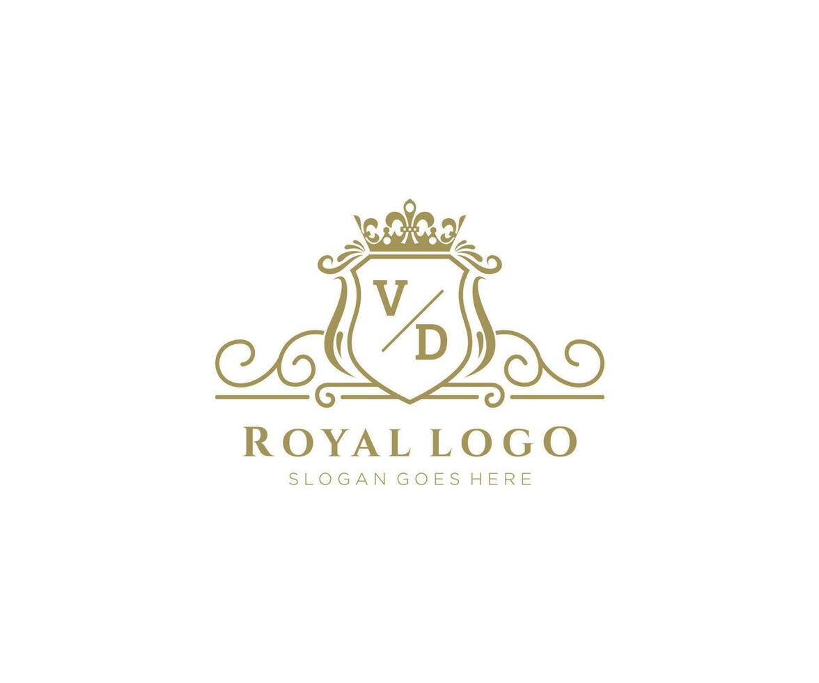 Initial VD Letter Luxurious Brand Logo Template, for Restaurant, Royalty, Boutique, Cafe, Hotel, Heraldic, Jewelry, Fashion and other vector illustration.