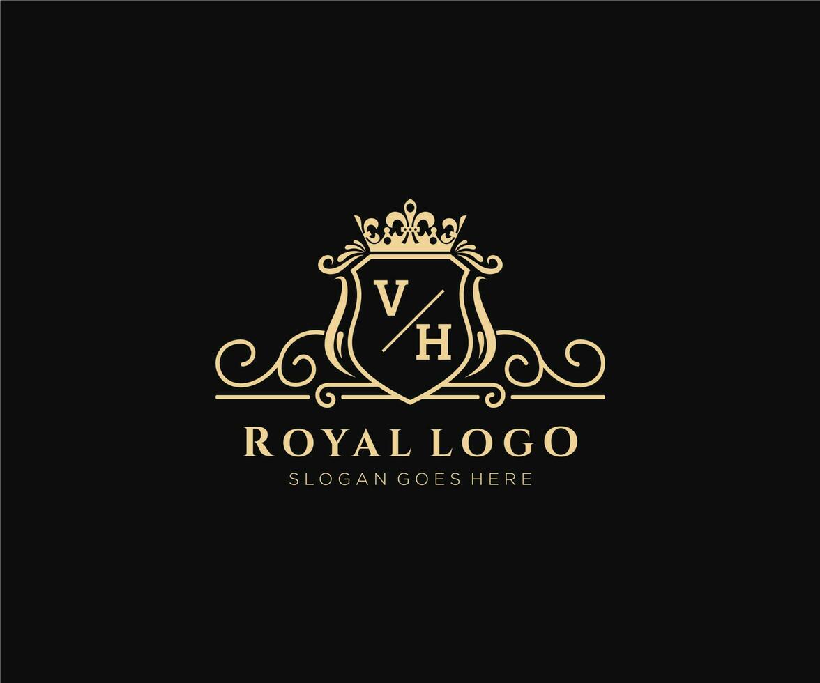 Initial VH Letter Luxurious Brand Logo Template, for Restaurant, Royalty, Boutique, Cafe, Hotel, Heraldic, Jewelry, Fashion and other vector illustration.