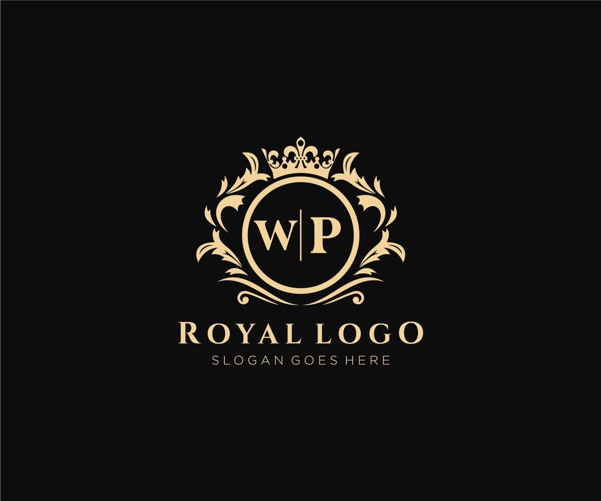 Initial WP Letter Luxurious Brand Logo Template, for Restaurant, Royalty, Boutique, Cafe, Hotel, Heraldic, Jewelry, Fashion and other vector illustration.