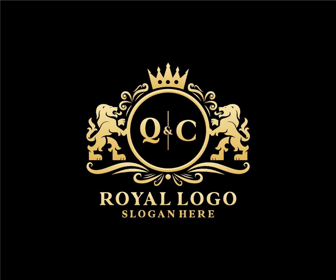 Initial QC Letter Lion Royal Luxury Logo template in vector art for Restaurant, Royalty, Boutique, Cafe, Hotel, Heraldic, Jewelry, Fashion and other vector illustration.