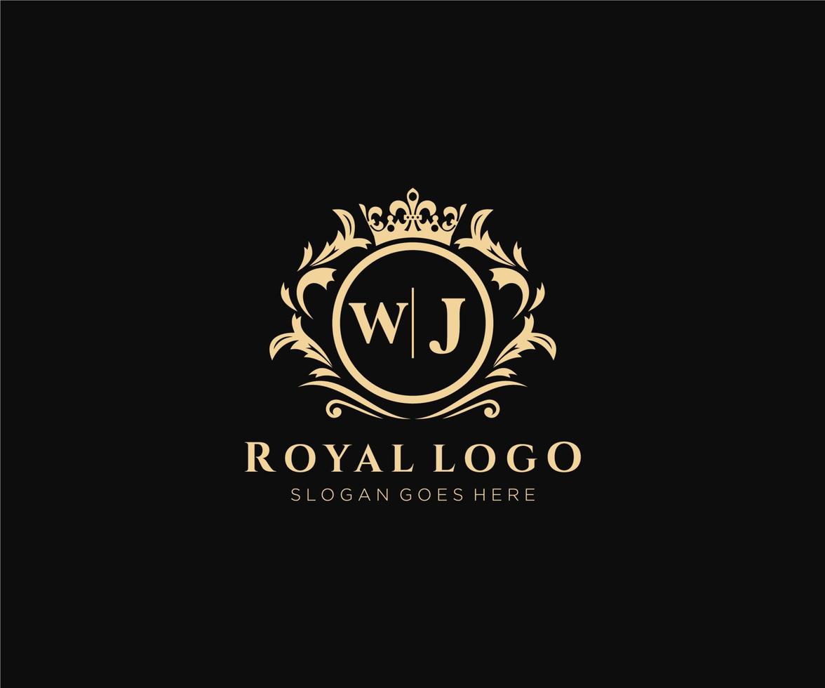 Initial WJ Letter Luxurious Brand Logo Template, for Restaurant, Royalty, Boutique, Cafe, Hotel, Heraldic, Jewelry, Fashion and other vector illustration.
