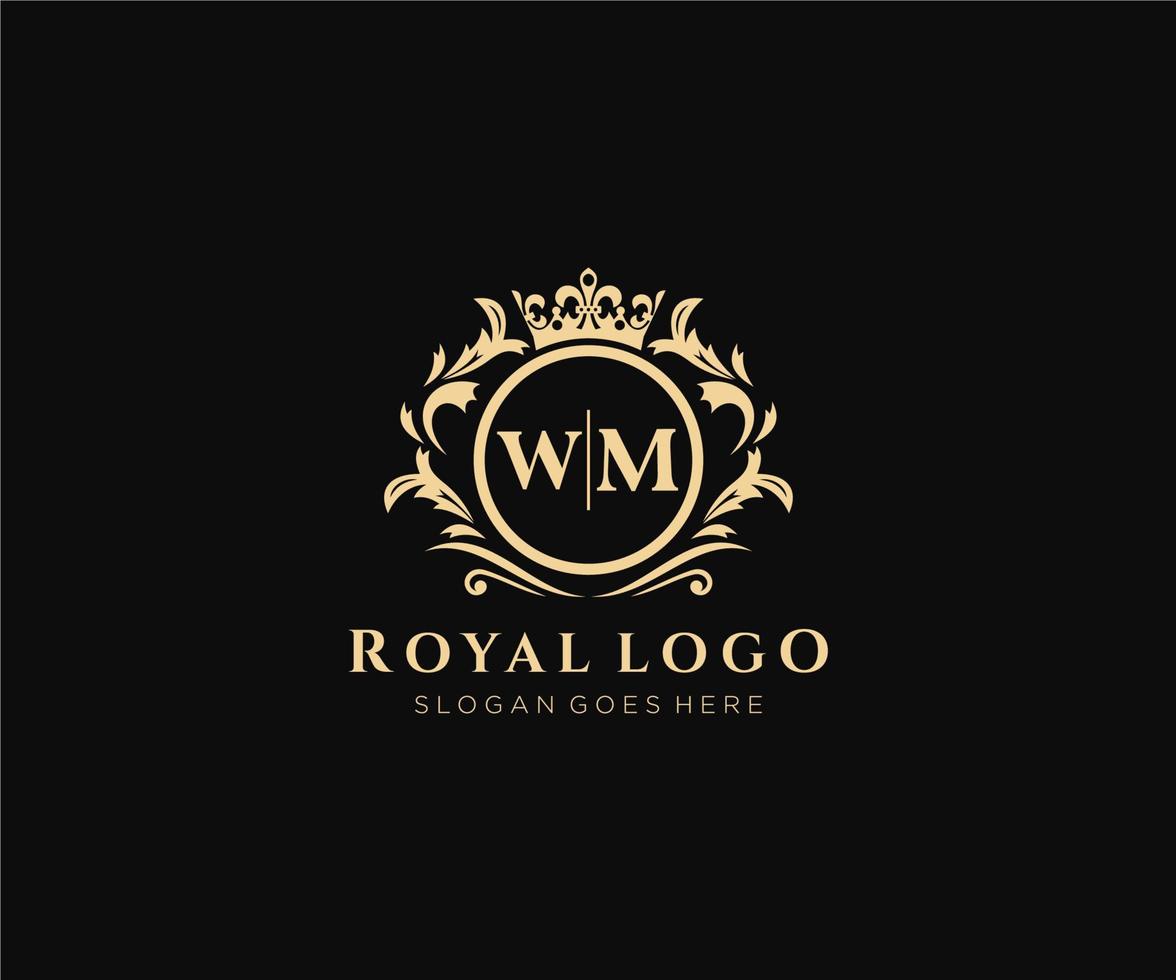 Initial WM Letter Luxurious Brand Logo Template, for Restaurant, Royalty, Boutique, Cafe, Hotel, Heraldic, Jewelry, Fashion and other vector illustration.