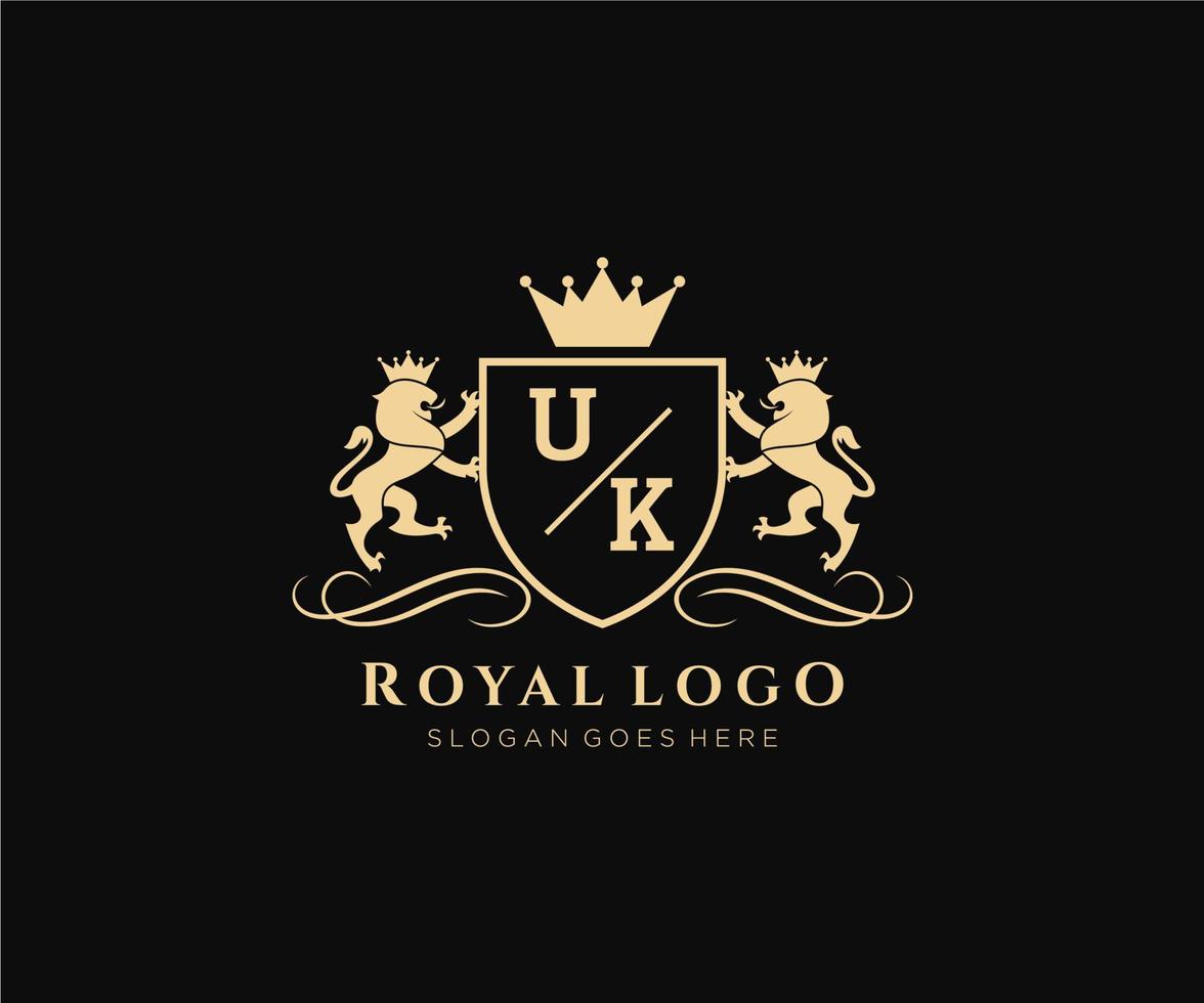 inicial Reino Unido letra león real lujo heráldica,cresta logo modelo en vector Arte para restaurante, realeza, boutique, cafetería, hotel, heráldico, joyas, Moda y otro vector ilustración.