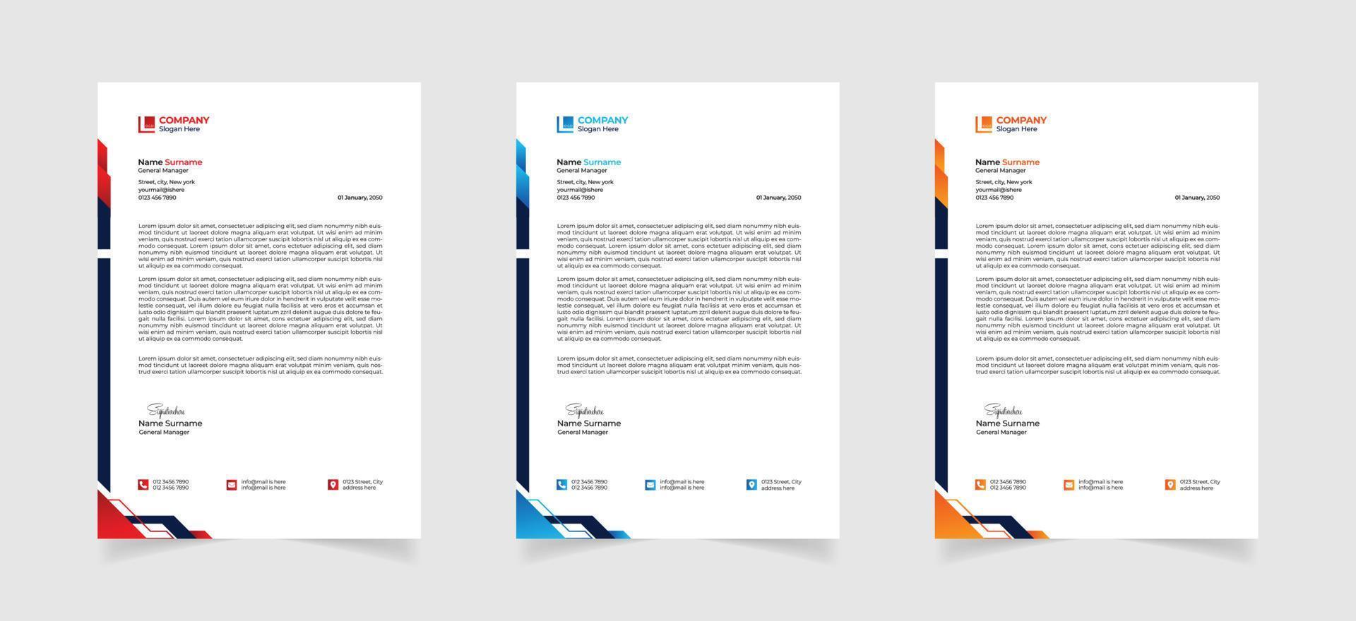 Business letterhead design template with Red yellow and blue  color vector