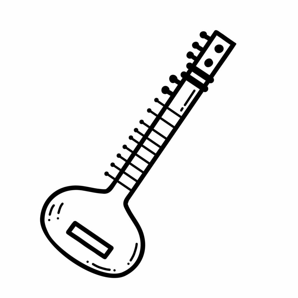 Sitar. National instrument of India. Hand drawn illustration. vector