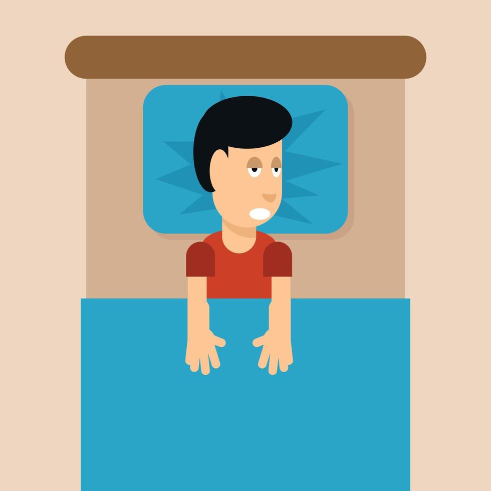 Vector Illustration Of A Man Sleeping In His Bed