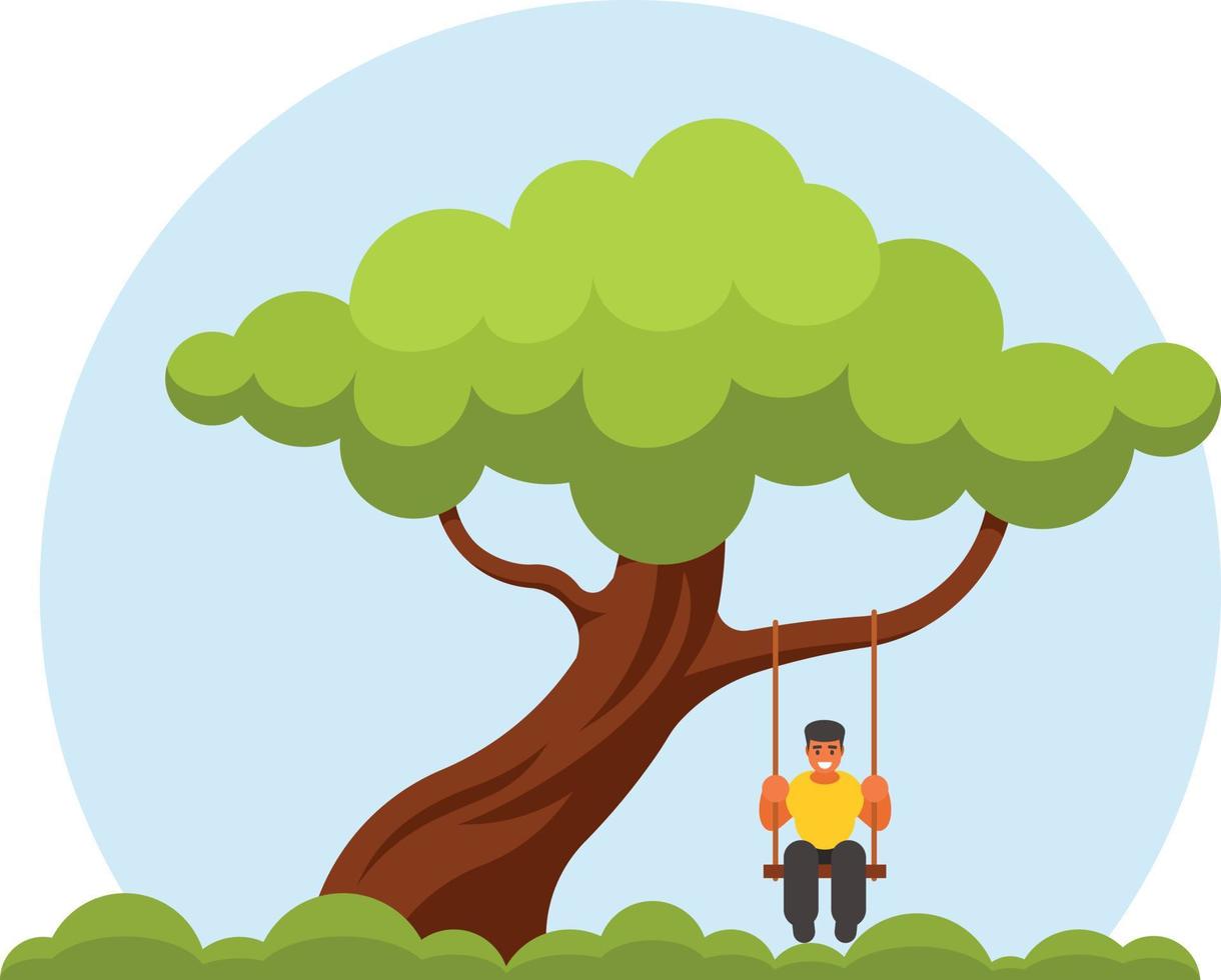 Man Swinging On The Tree Swing vector