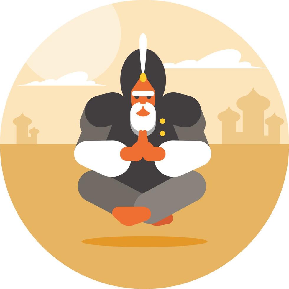 An Old Man Is Meditating, Vector Image