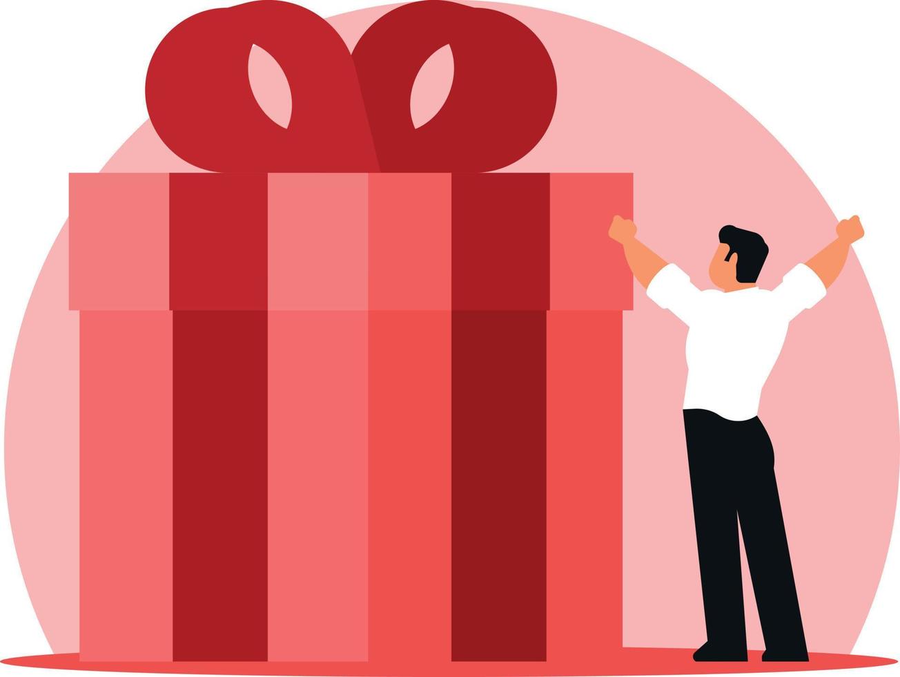 Vector Image Of A Man Standing In Front Of A Birthday Gift