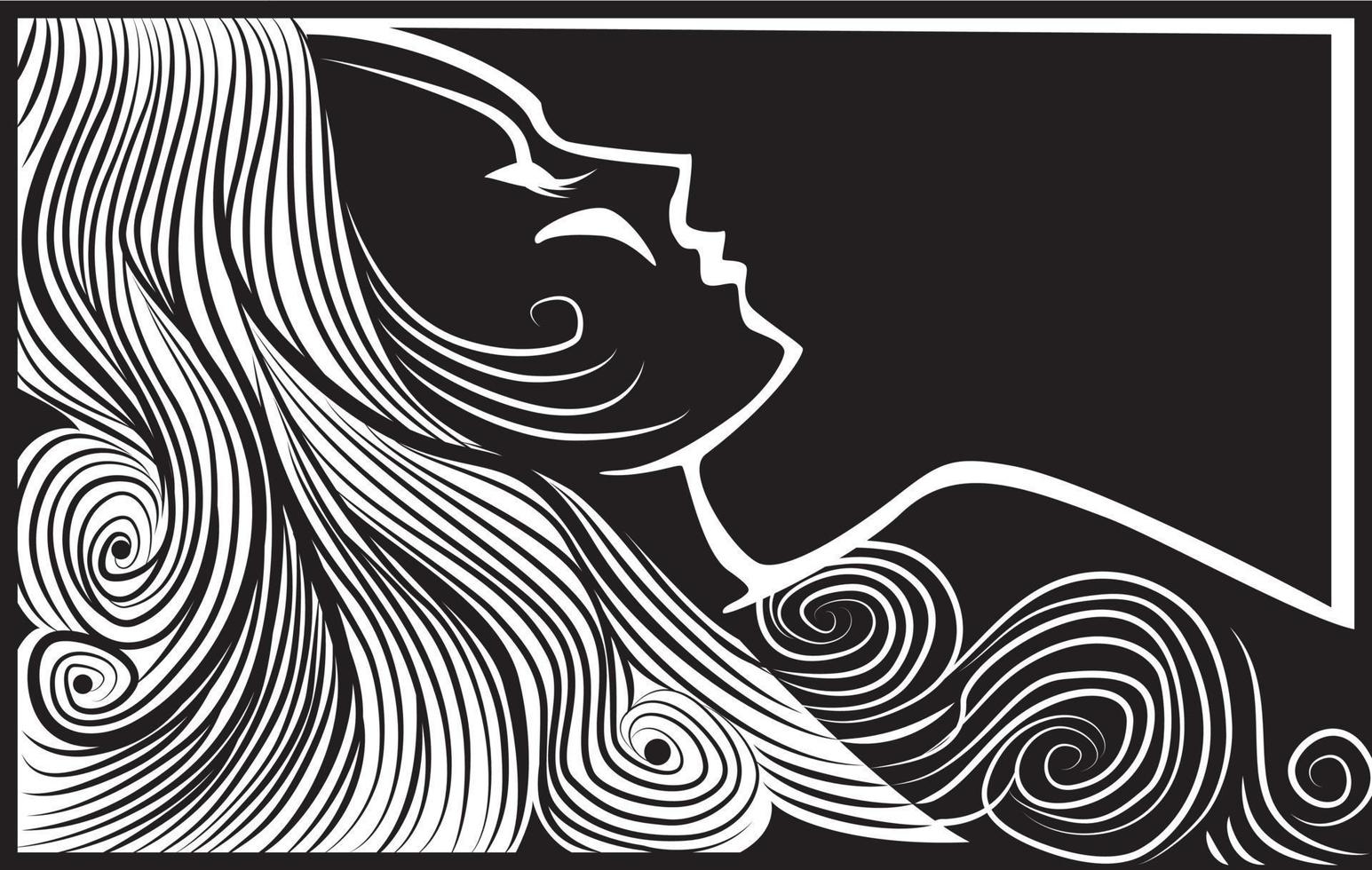 Monochrome Vector Image Of A Woman With Long Hair