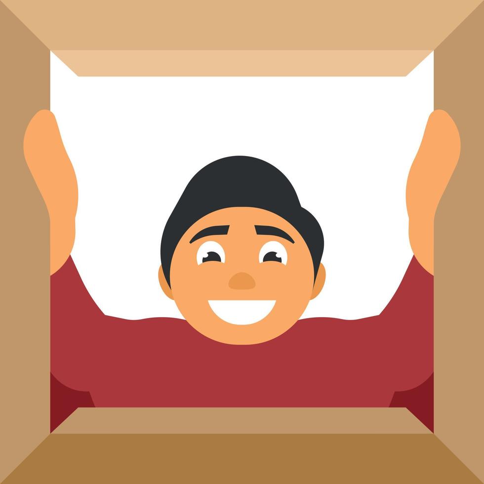 Man Is Looking Through An Open Cardboard Box vector