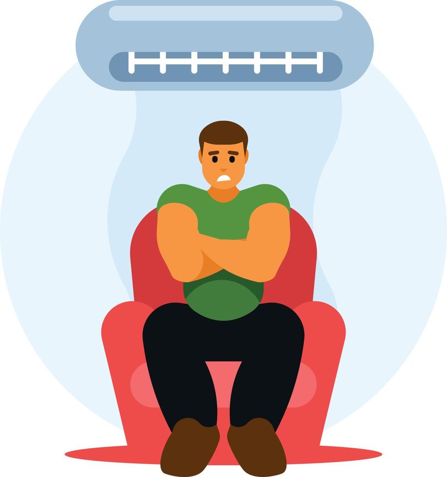 Vector Image Of A Man Sitting Under An Air Conditioner