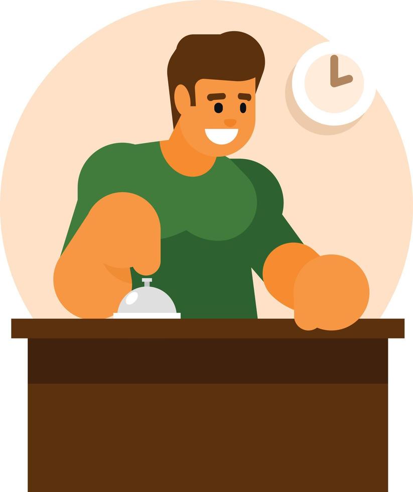 Vector Image Of A Man Using A Service Bell On The Reception Desk