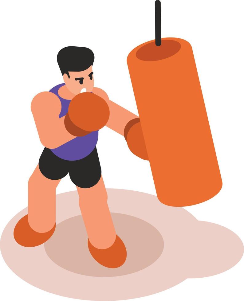 A Boxer Is Hitting A Punching Bag vector