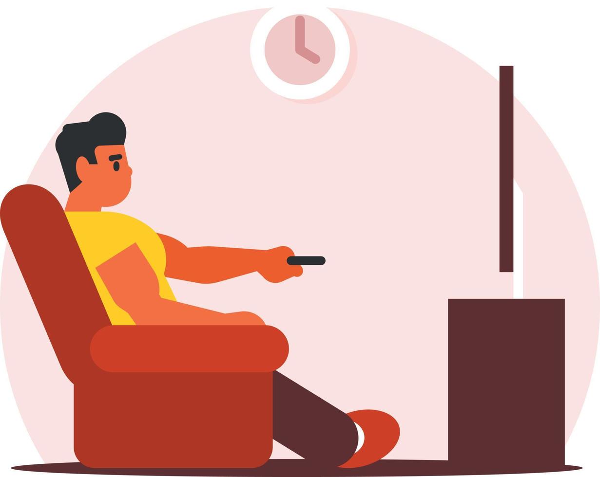 Vector Image Of A Man Switching Channels On A Tv Set