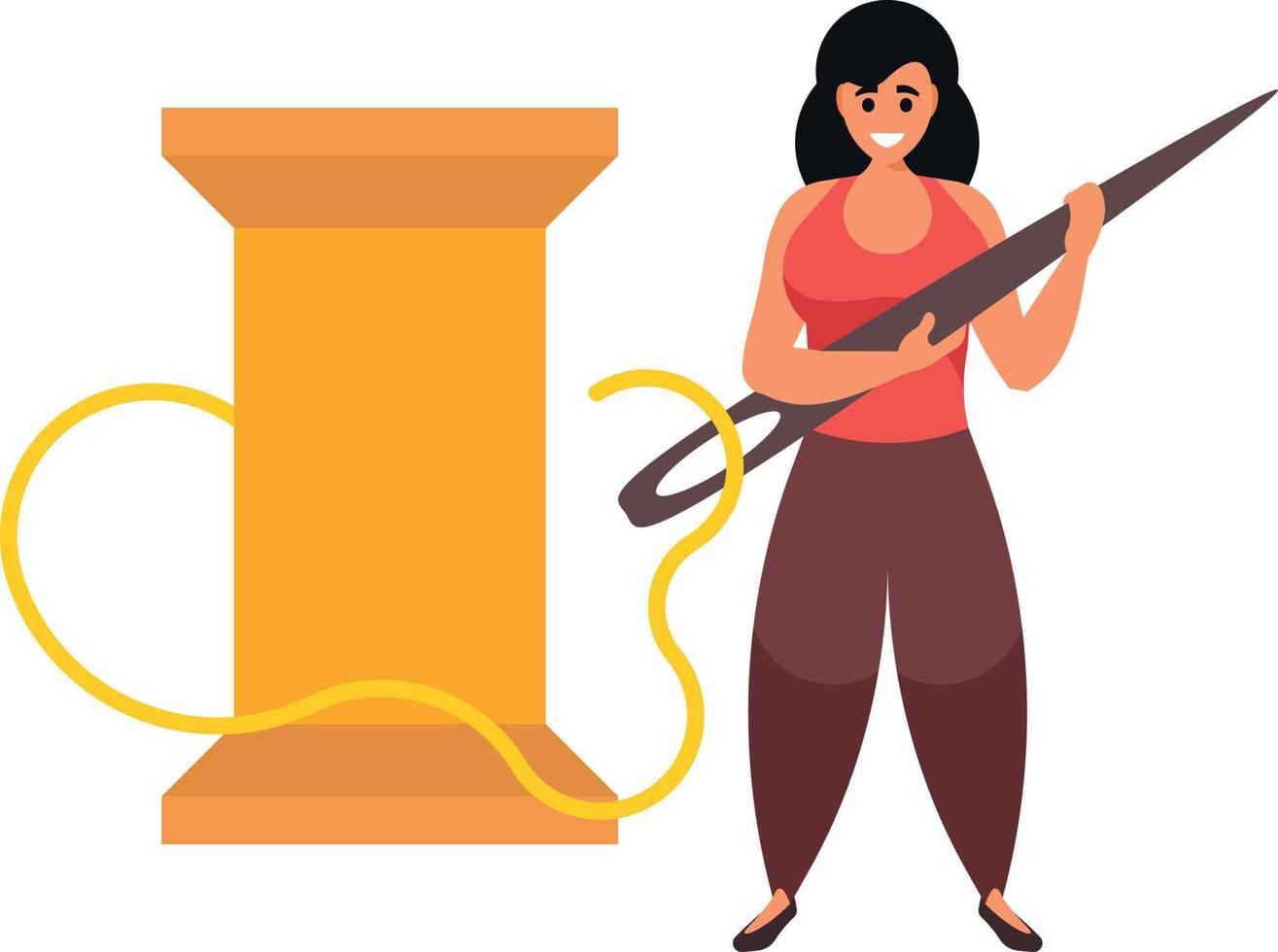 Woman Holding A Sewing Needle And Thread vector