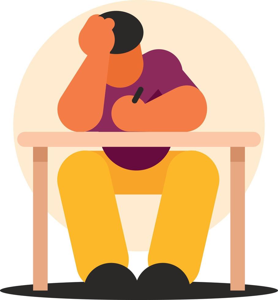 Tired Student Sitting At The School Desk vector