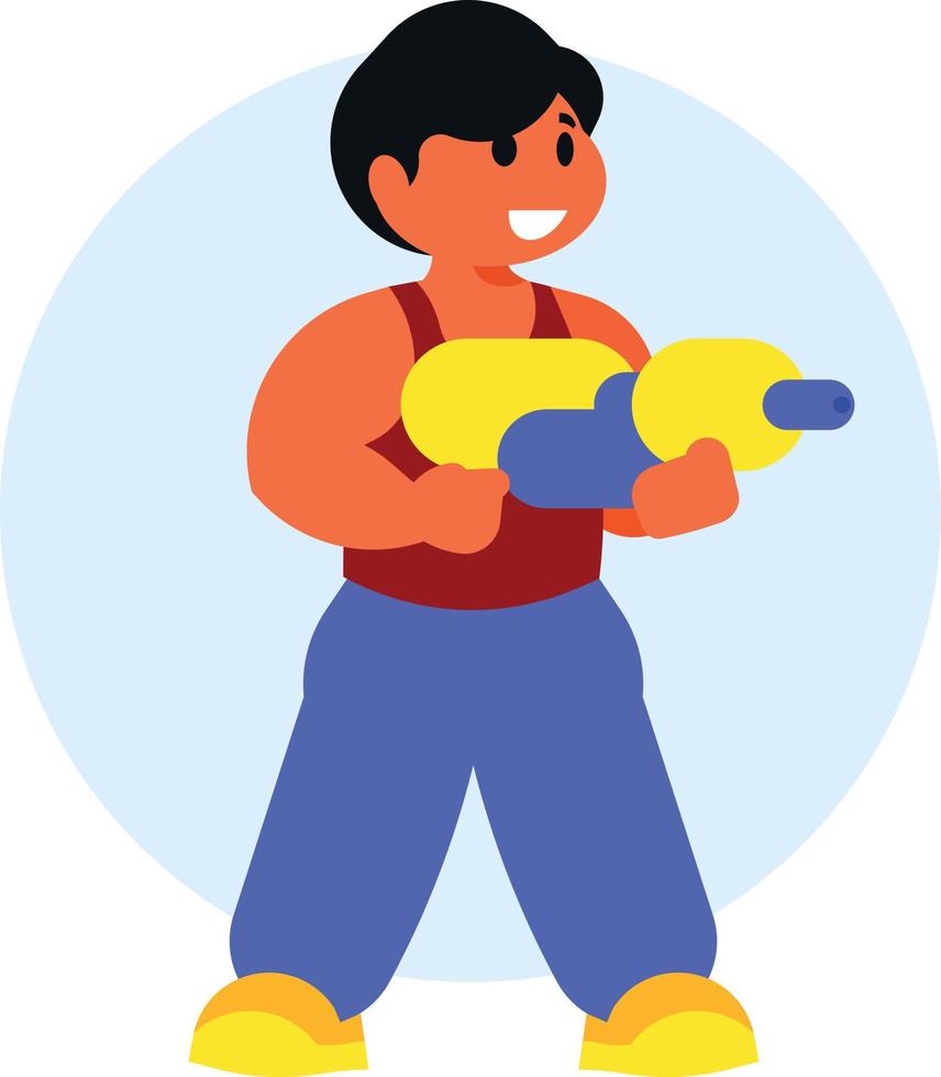 A Young Boy Is Playing With A Water Gun vector