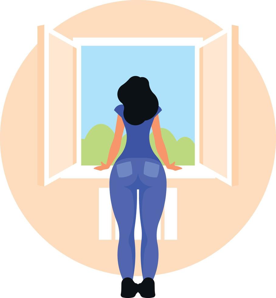 A Woman Is Looking Through The Window vector
