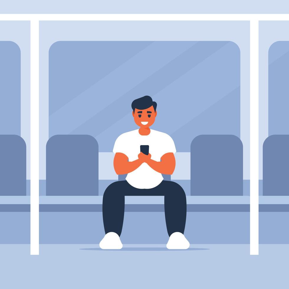 Man Is Using A Phone In The Subway vector