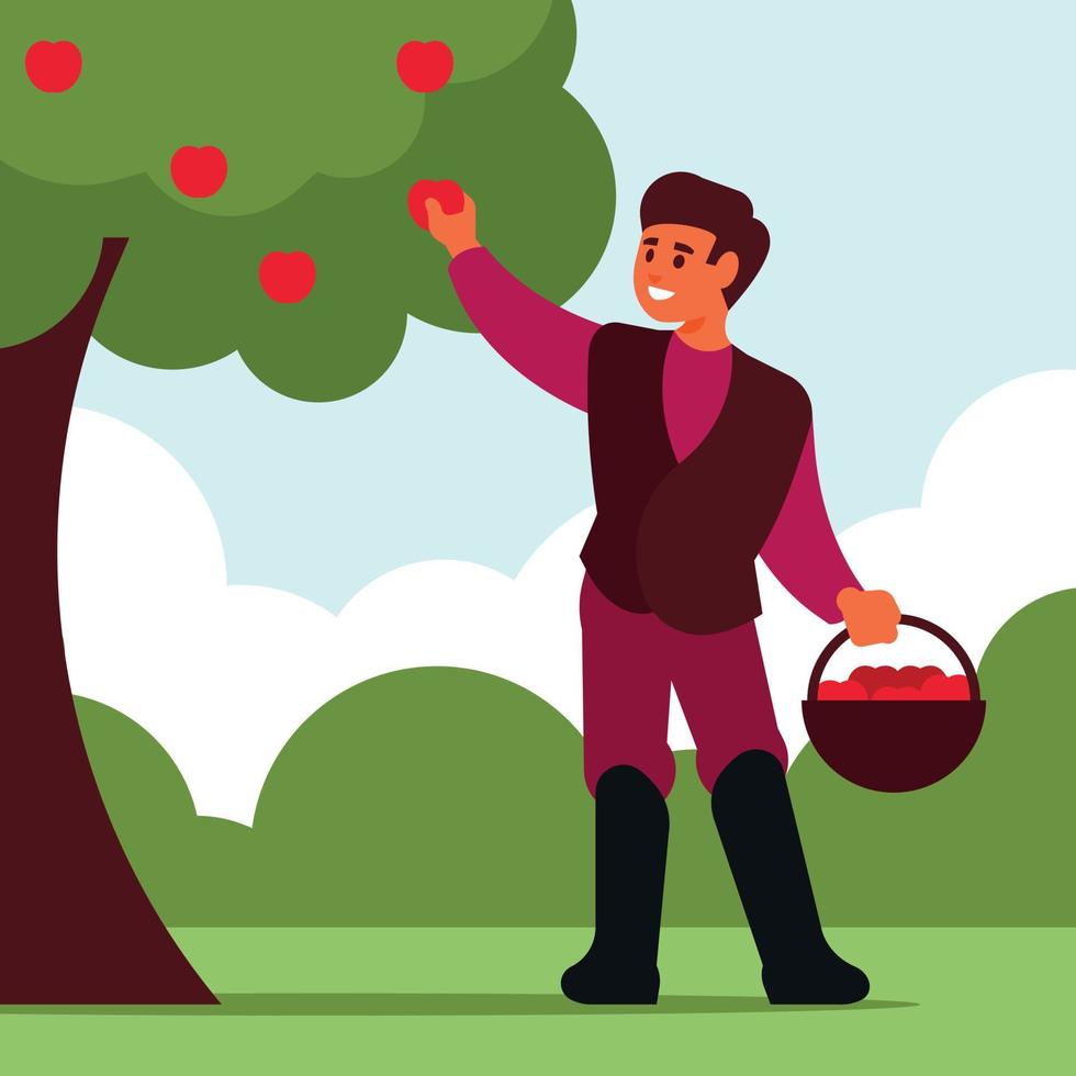 Vector Image Of A Farmer Picking Apples