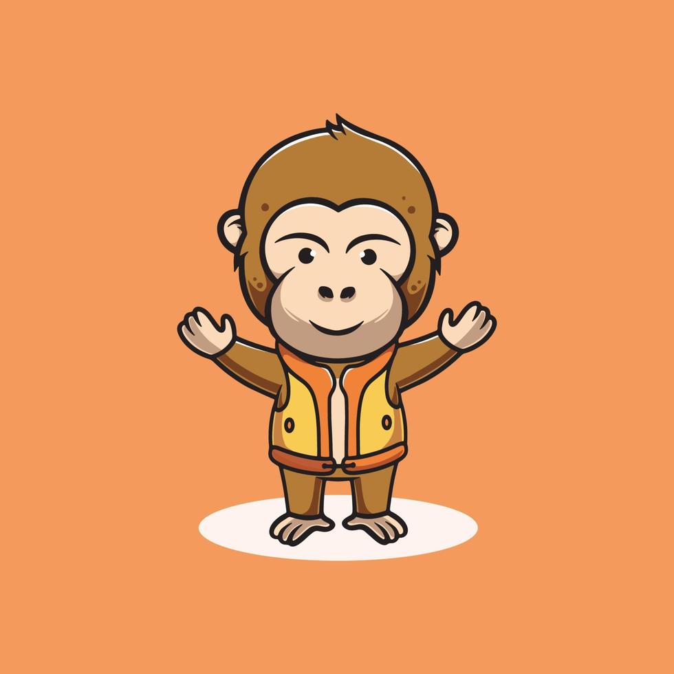 Cute monkey with life jacket cartoon illustration vector