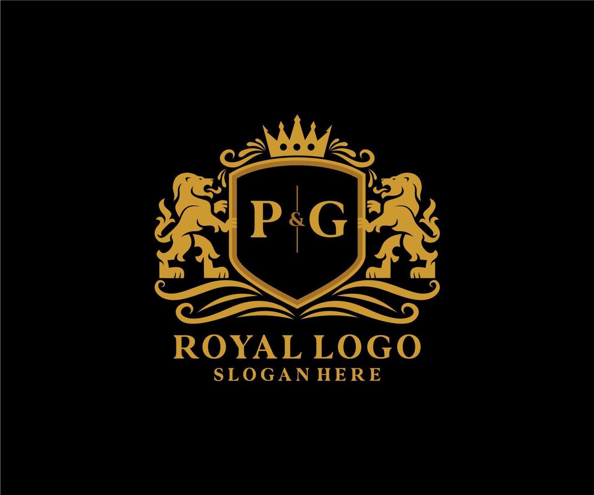 Initial PG Letter Lion Royal Luxury Logo template in vector art for Restaurant, Royalty, Boutique, Cafe, Hotel, Heraldic, Jewelry, Fashion and other vector illustration.