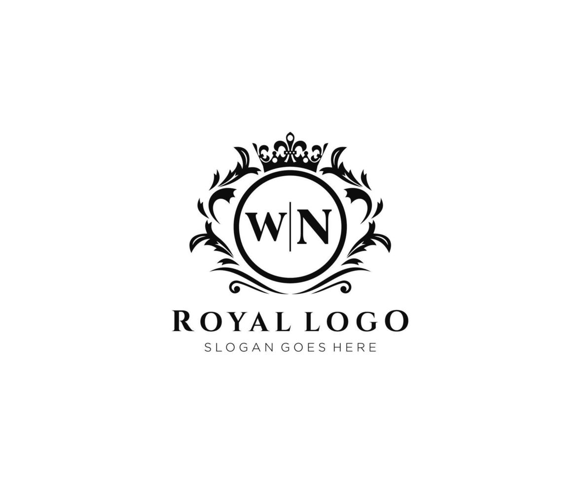 inicial wn letra lujoso marca logo plantilla, para restaurante, realeza, boutique, cafetería, hotel, heráldico, joyas, Moda y otro vector ilustración.