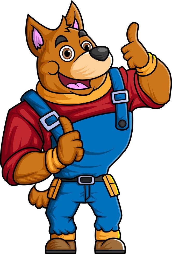 the character of a big dog wearing mechanic uniform costume posing giving thumbs up vector