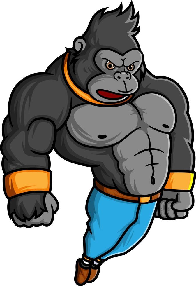 a powerful gorilla posing while flying and standing upright vector