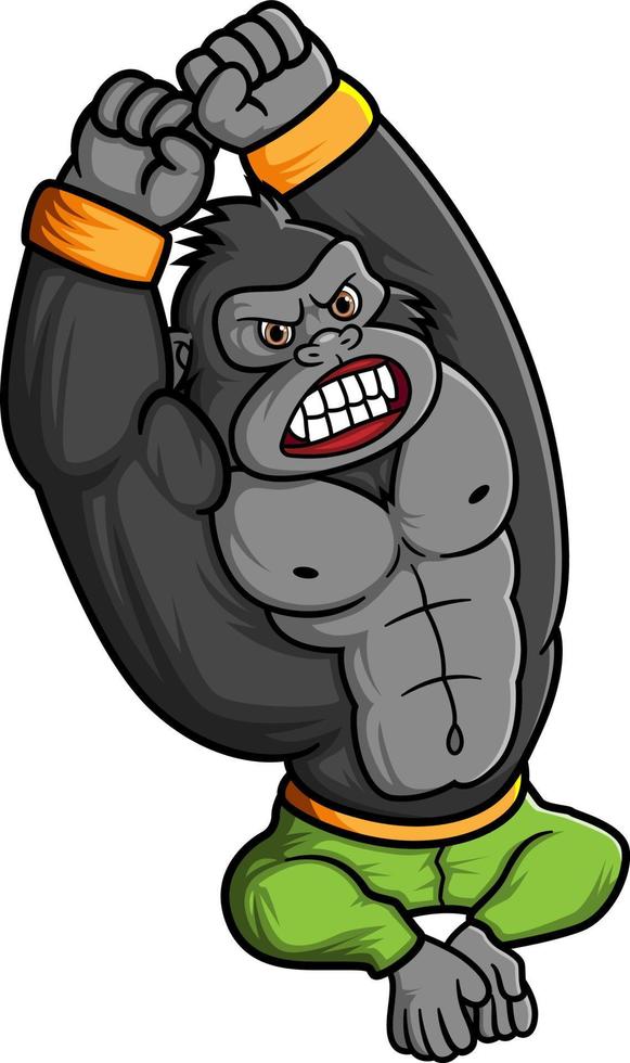 a strong gorilla sitting and stretching before exercising vector