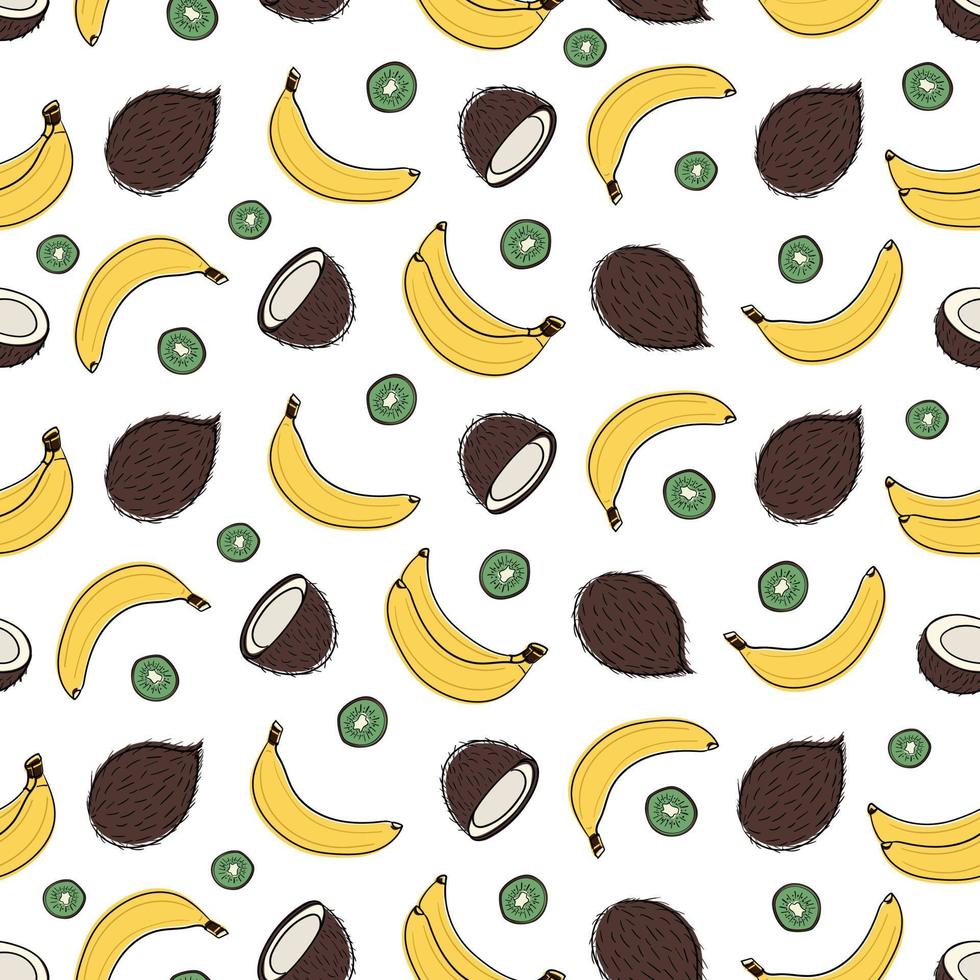A seamless pattern with summer tropical fruit. Summer bright doodle style pattern vector