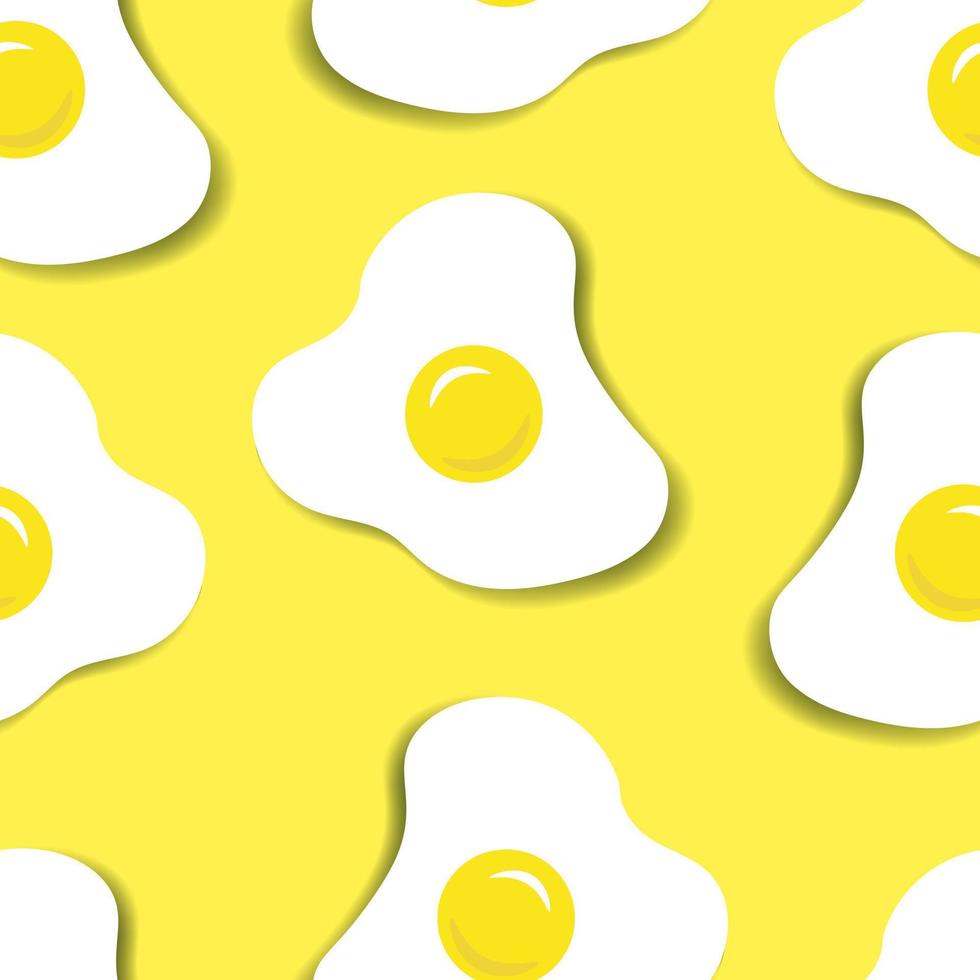 Seamless pattern with fried eggs on a yellow background. Bright pattern with fried egg vector