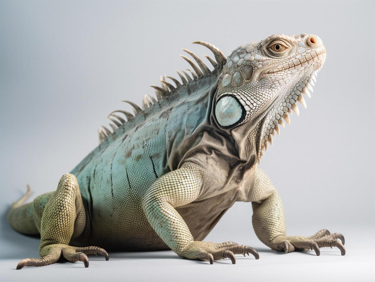 Detailed studio portrait of iguana, isolated on white background, photo