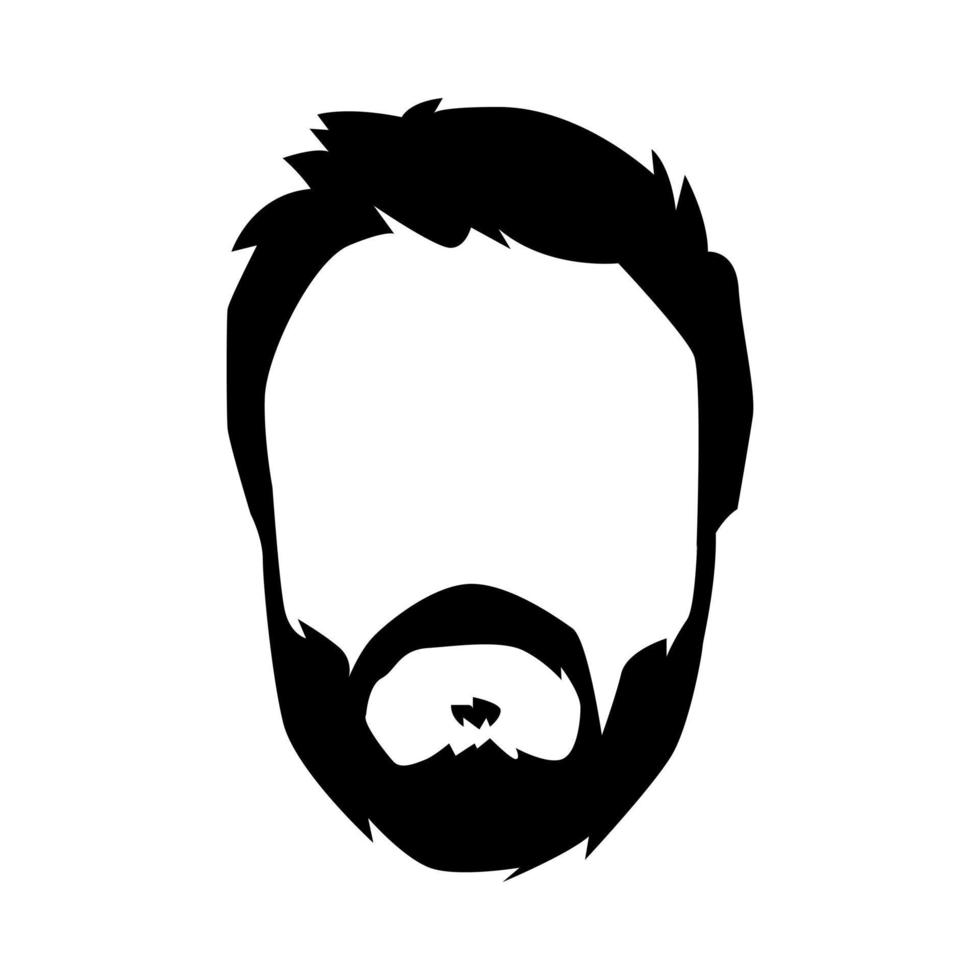 men's cool hairstyle and beard. hipster mustache and beard. isolated on white background. silhouette illustration. vector