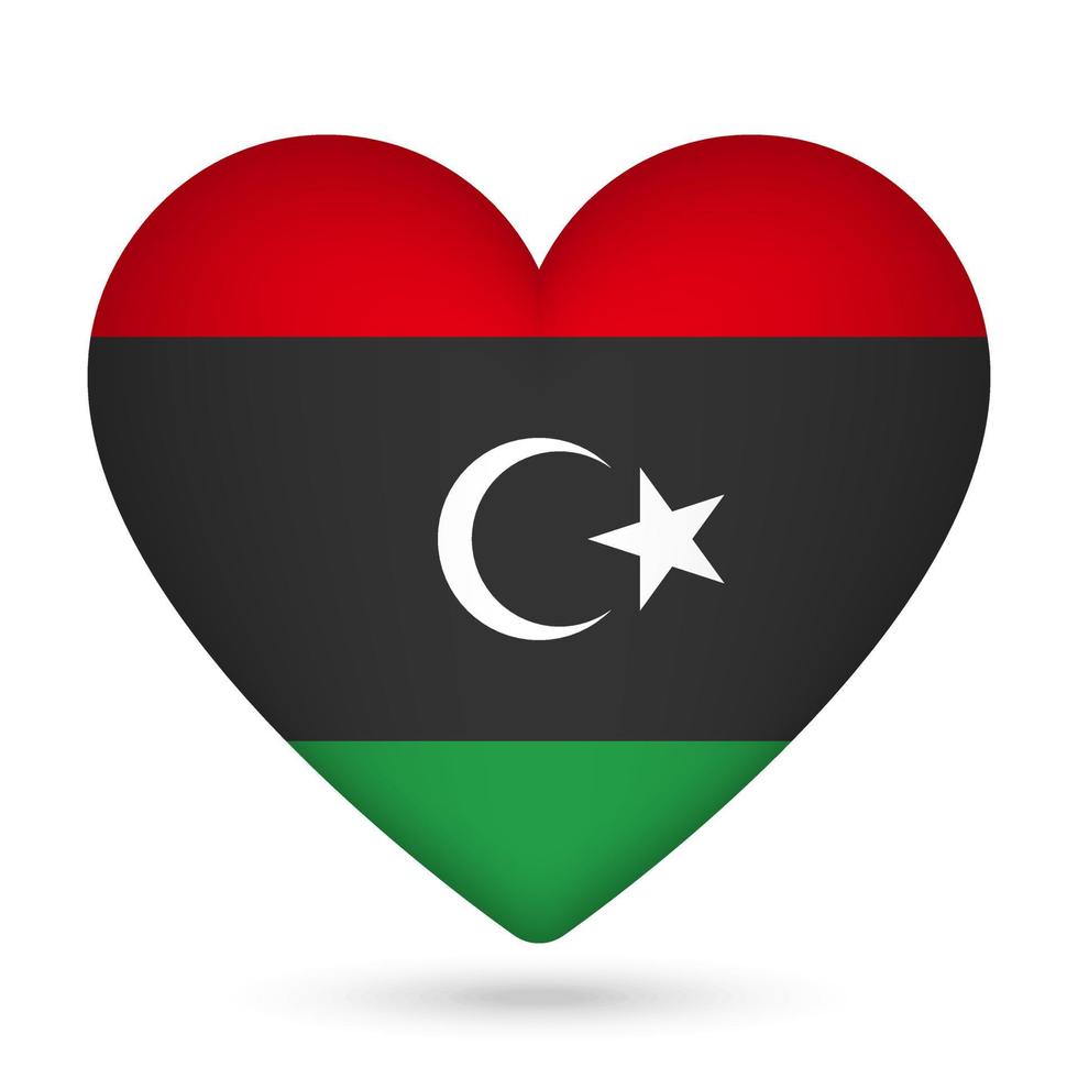 Libya flag in heart shape. Vector illustration.