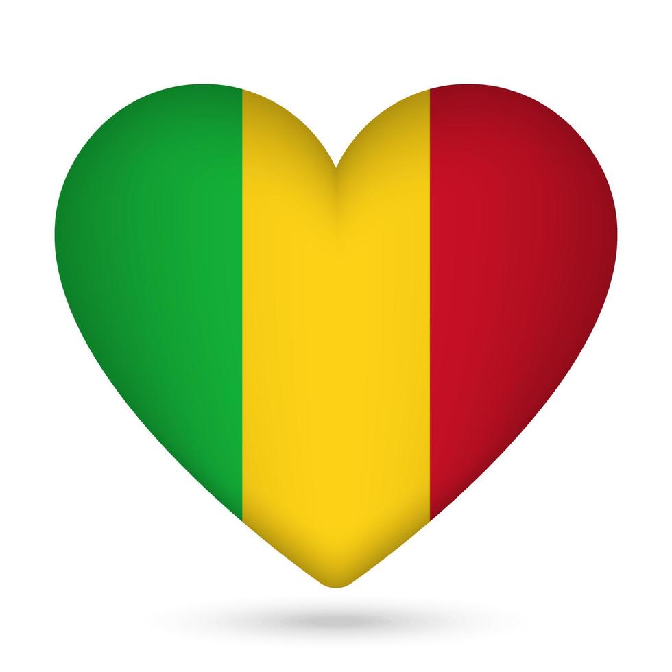 Mali flag in heart shape. Vector illustration.