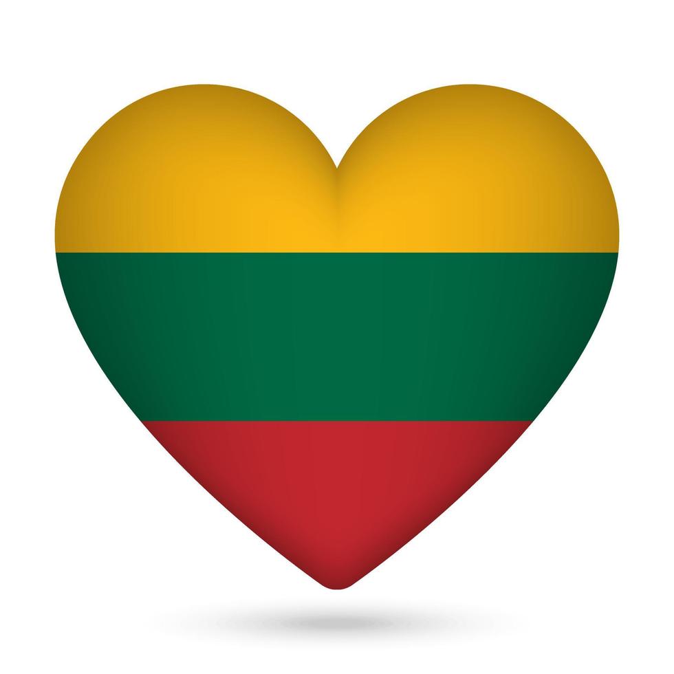 Lithuania flag in heart shape. Vector illustration.