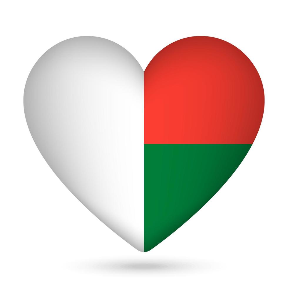 Madagascar bandera en corazón forma. vector ilustración.