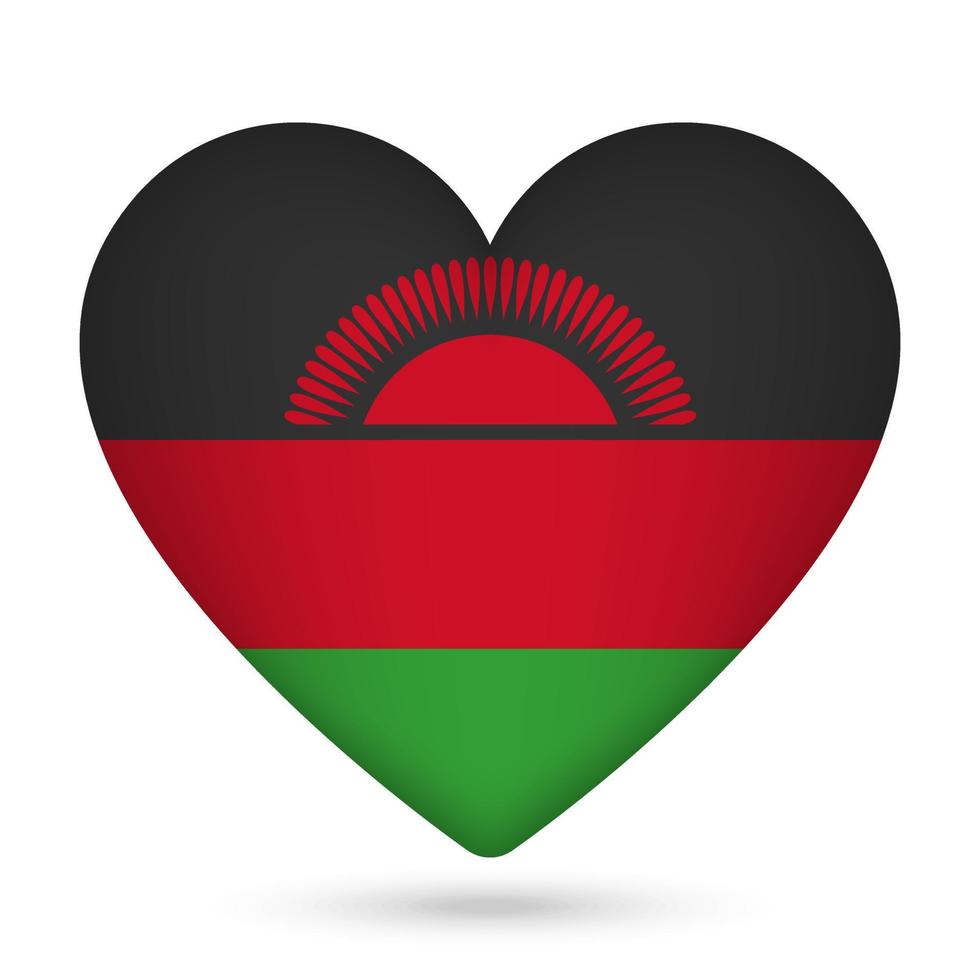 Malawi flag in heart shape. Vector illustration.