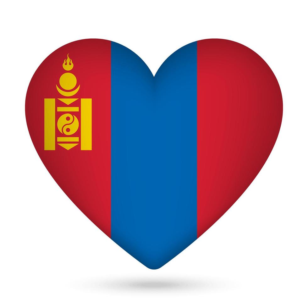 Mongolia flag in heart shape. Vector illustration.