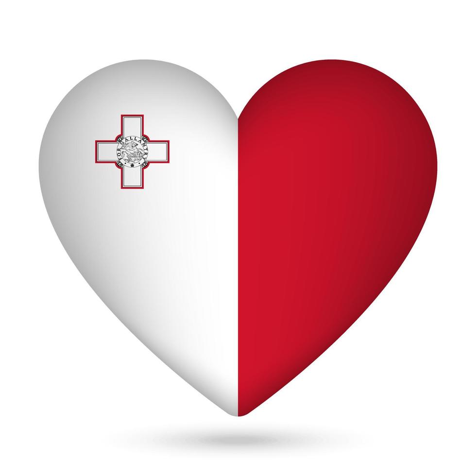 Malta bandera en corazón forma. vector ilustración.