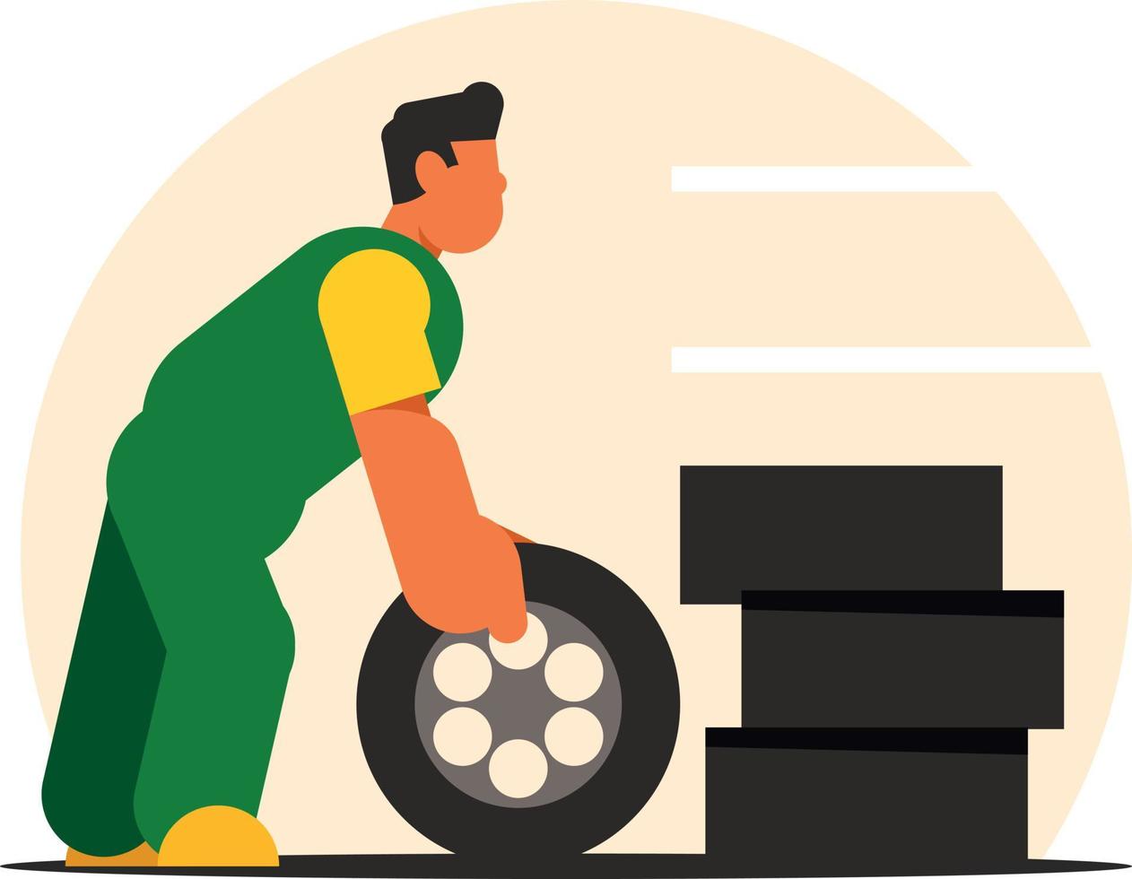 Image Of A Mechanic Changing Tires vector