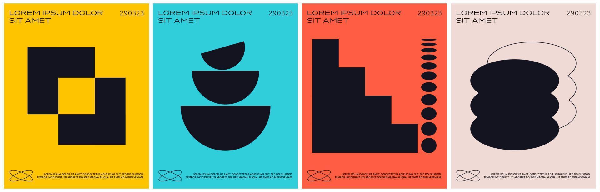 Brutalist modern poster set. Bauhaus poster template. Trendy geometric shapes. Vector graphic.