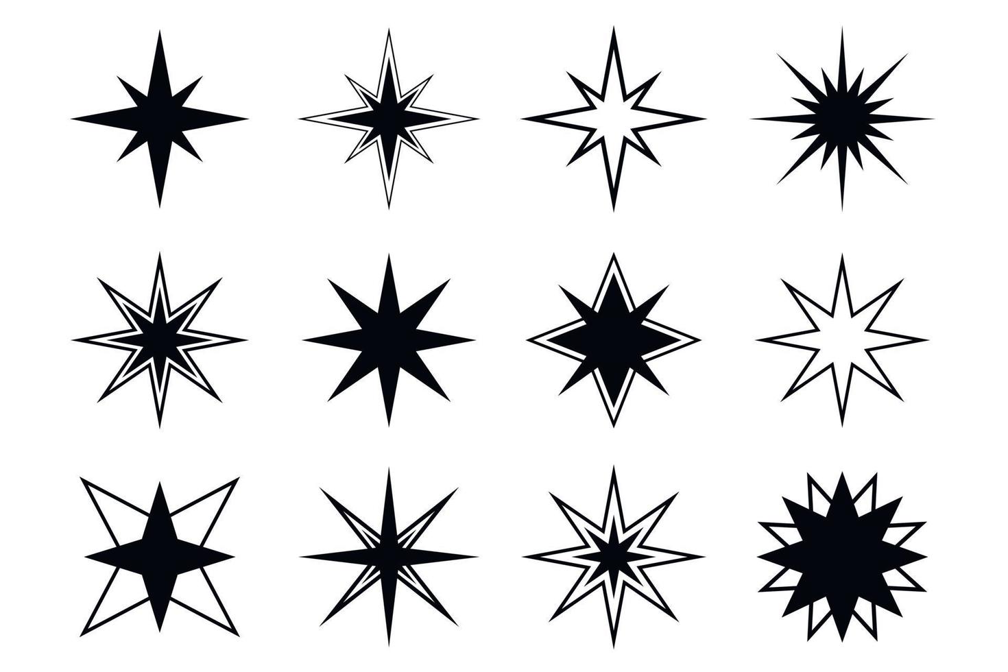 minimalista estrella silueta icono. conjunto de vector íconos de estrellas. aislado silueta de centelleo estrella.