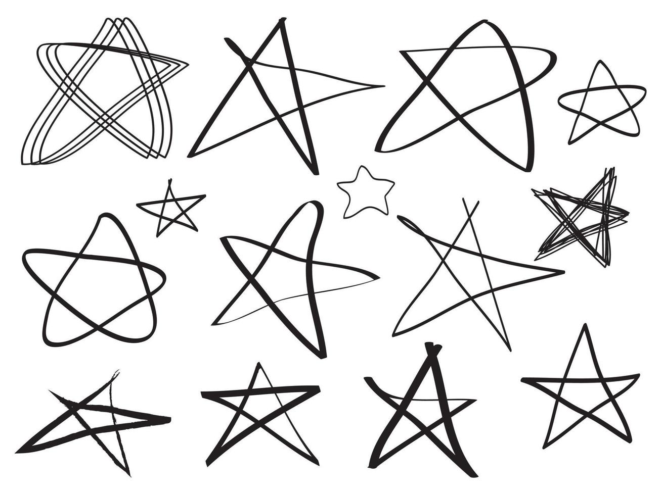 hand drawn set abstract doodle star, for concept design. isolated on white background. vector illustration