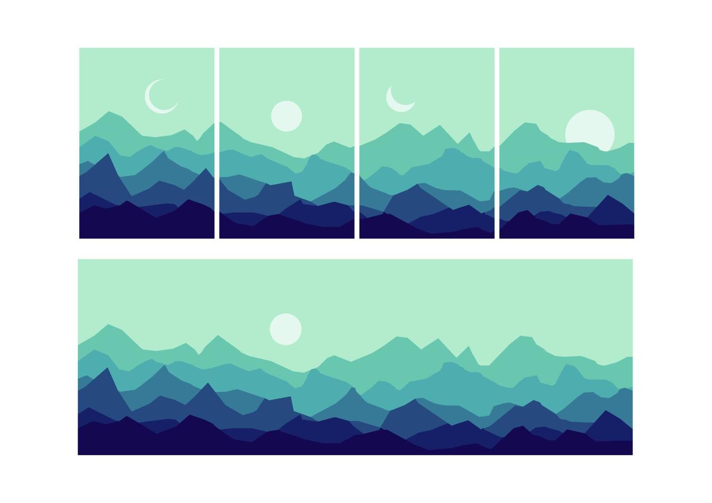 realista montaña plano paisaje vector ilustración. natural fondos de pantalla son un minimalista, poligonal concepto. amanecer, brumoso terreno con pendientes, montañas cerca el bosque