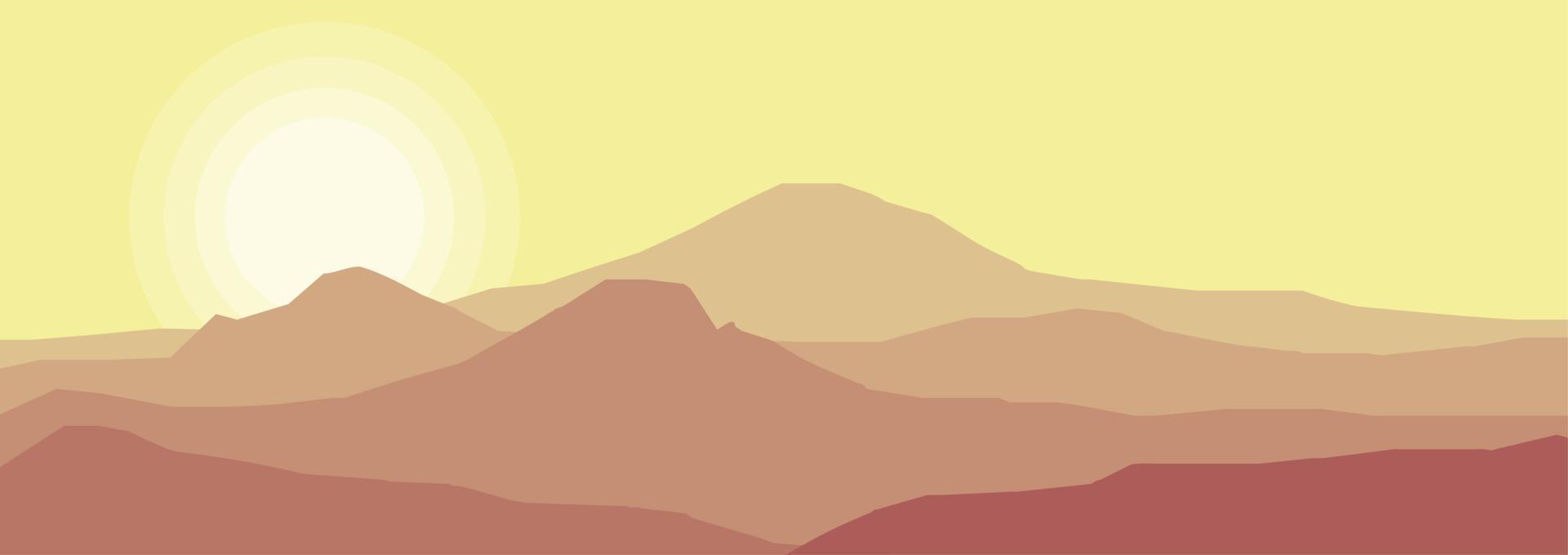 realista montaña plano paisaje vector ilustración. natural fondos de pantalla son un minimalista, poligonal concepto. amanecer, brumoso terreno con pendientes, montañas cerca el bosque