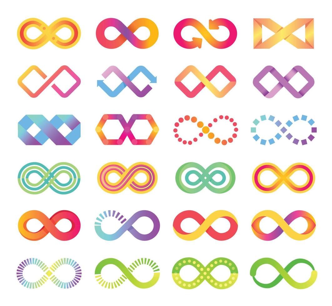 color infinito icono, infinito lazo símbolo logo. vistoso interminable flecha cadenas firmar, resumen eternidad logo, interminable ciclo íconos vector conjunto