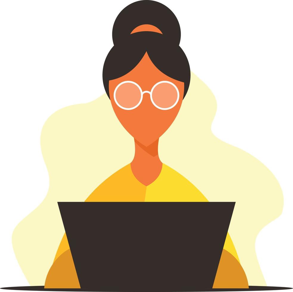 ilustración de una mujer que trabaja en una computadora portátil vector
